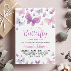 Baby shower rose violet papillon Invitation