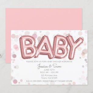 BABY Shower Roségold Rosa Ballons Moderne Eleganz Einladung