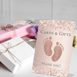 Baby-Shower Rosen-Gold Glitter Füße Karten Geschen Sockelschild