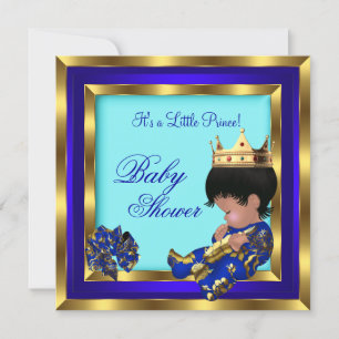Baby Shower Royal Blue Gold Boy Kronprinz 2 Einladung