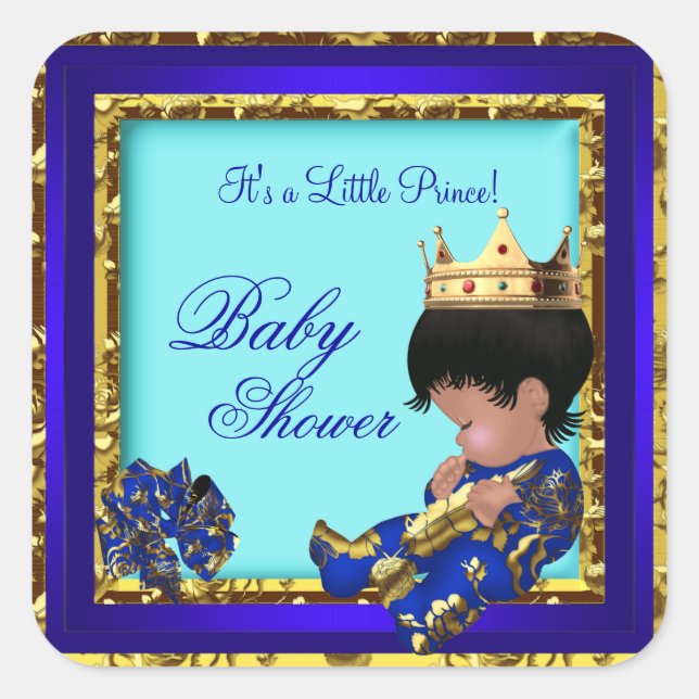 Baby Shower Royal Blue Gold Boy Kronprinz Quadratischer Aufkleber (Vorderseite)