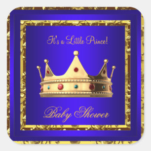 Baby Shower Royal Blue Gold Boy Kronprinz Quadratischer Aufkleber