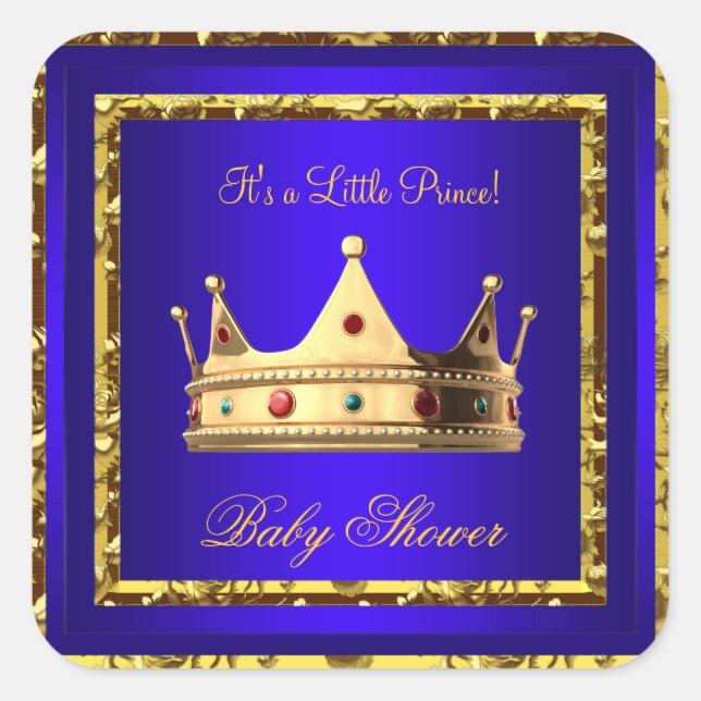 Baby Shower Royal Blue Gold Boy Kronprinz Quadratischer Aufkleber (Vorderseite)