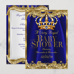 Baby Shower Royal Blue Navy Gold Crown Einladung
