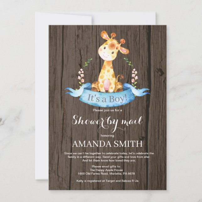 Baby shower Rustic Boy Giraffe par mail Invitation (Devant)