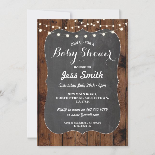 Baby shower Rustic Chalk & Wood Invitation BBQ Par (Devant)