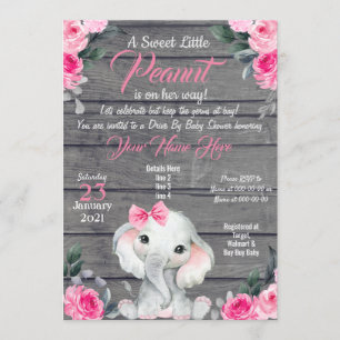 Baby shower Rustic Elephant Drive Invitation rose