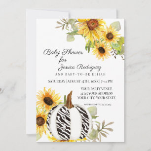 Baby-Shower-Rustikal-Sonnenblumen-Blumen-Zebra-Kür Einladung