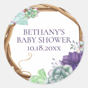Baby-Shower-Rustikale Girlande Wasserfarbe Sukkule Runder Aufkleber