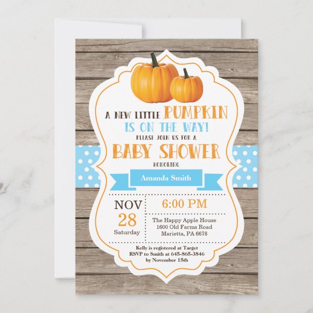 Baby shower Rustique Citrouille Boy Invitation Car (Devant)