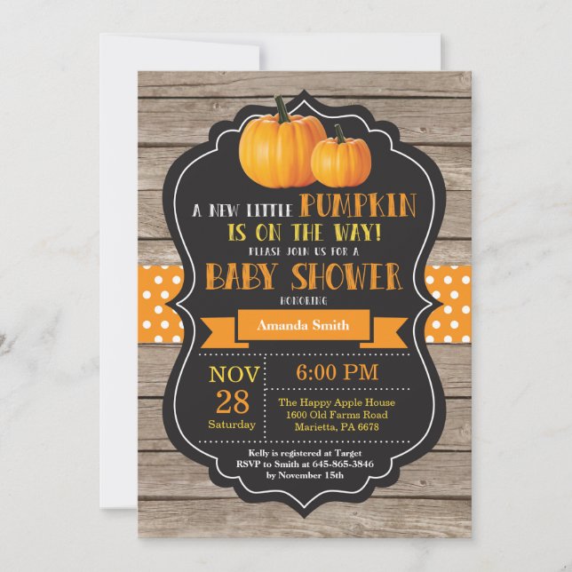 Baby shower Rustique Citrouille Invitation Card Bo (Devant)