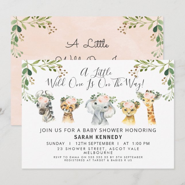 Baby shower Rustique rose Floral Safari Invitation (Devant / Derrière)