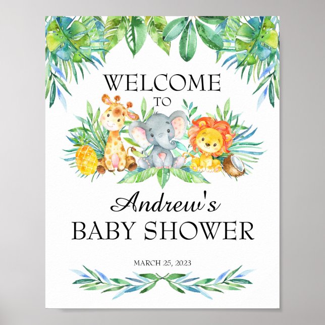 Baby shower Safari Affiche de bienvenue, Animaux S (Devant)