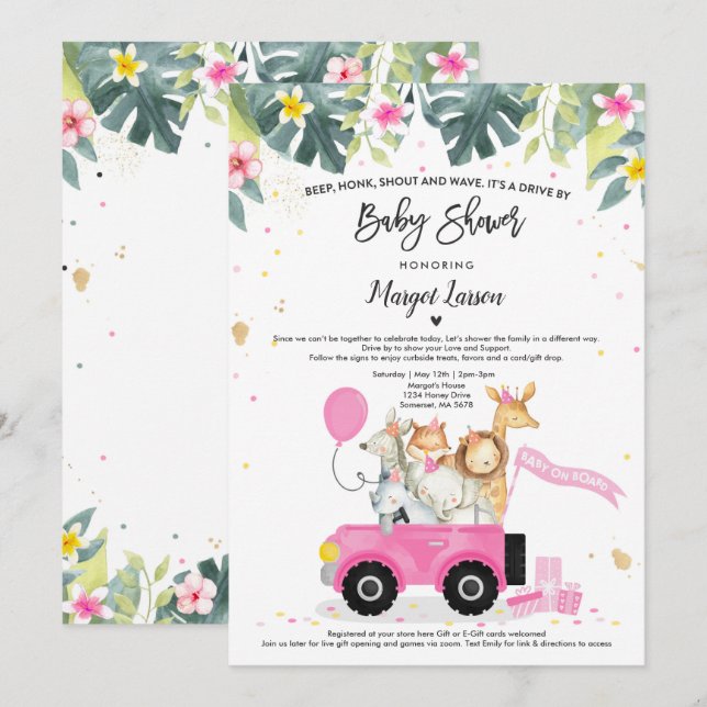 Baby shower Safari Drive By Baby shower Invitation (Devant / Derrière)