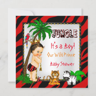 Baby Shower Safari Dschungel Wild Prinz Rot Brünet Einladung