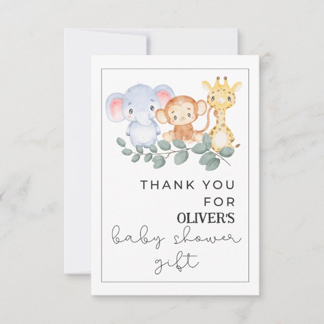 Baby shower Safari gentil Merci Cartes (Devant)