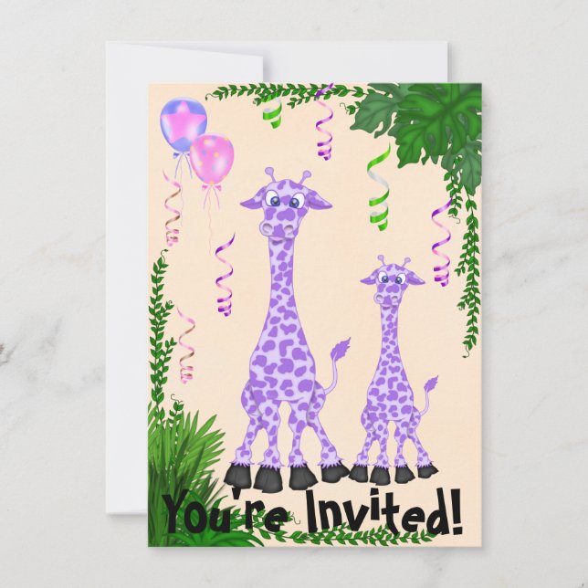Baby shower Safari Giraffe Invitation pour filles (Devant)