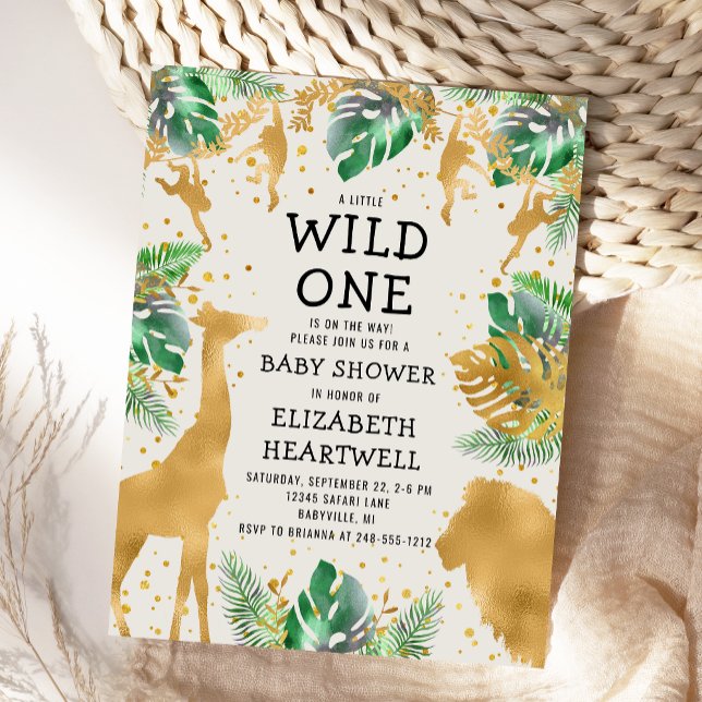 Baby shower Safari Green Gold Ecru Invitation (Créateur téléchargé)