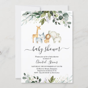 Baby shower Safari Green Gold Foliage Invitation