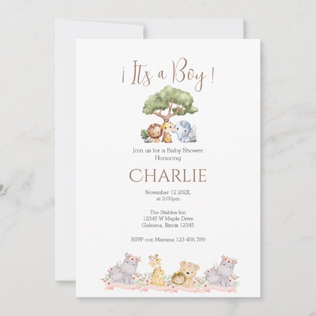Baby shower Safari Invitation garçon (Devant)