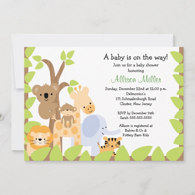 Baby shower Safari Jungle Baby Animails Invitation (Devant)
