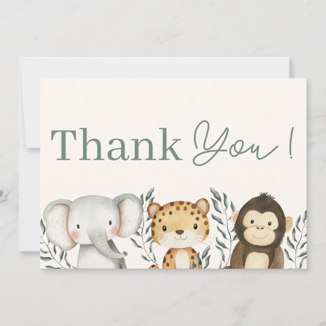 Baby shower Safari Jungle Boy Carte de remerciemen (Devant)