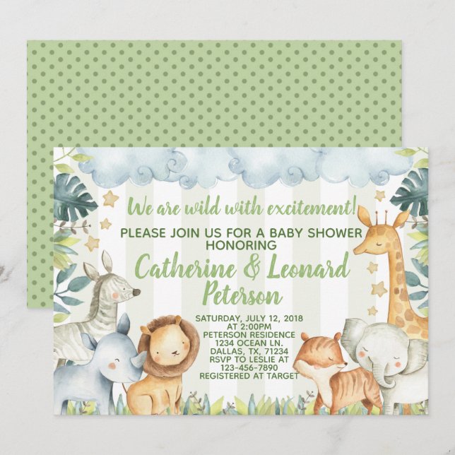 Baby shower Safari Jungle Invitation d'invitation (Devant / Derrière)