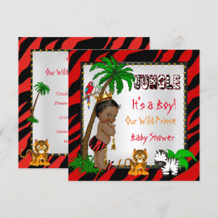 Baby Shower Safari Jungle Wild Prince Red Ethnic Einladung