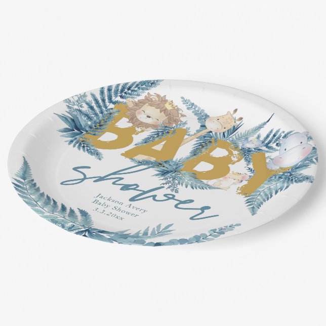 Baby Shower Safari Tiere Custom Pappteller (Schrägansicht)