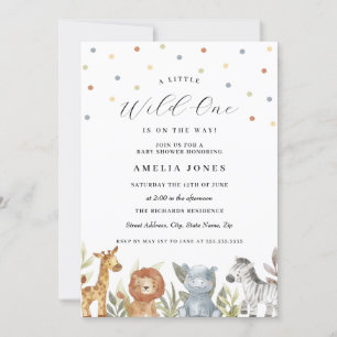 Baby Shower Safari Tiere Wild One Einladung