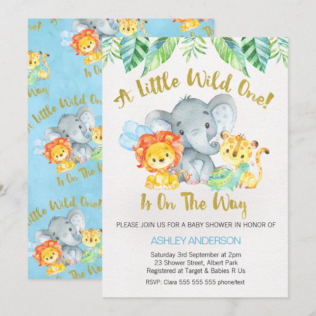 Baby shower Safari Wild One Watercolor Invitation (Devant / Derrière)