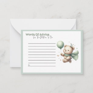 Baby shower Sage Ours Vert Mots de la carte de con