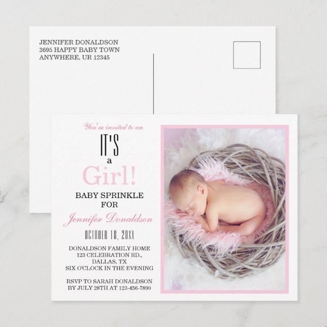 Baby shower Saupoudrer rose florale Invitation (Devant / Derrière)