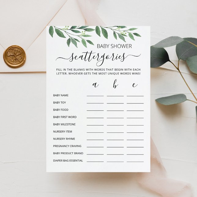 Baby shower Scattergories jeu de fête Carte (Créateur téléchargé)