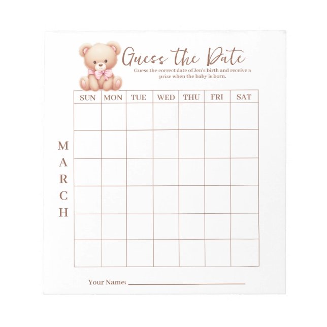 Baby Shower schätzt den Date Game Activity Notepad Notizblock (Vorderseite)