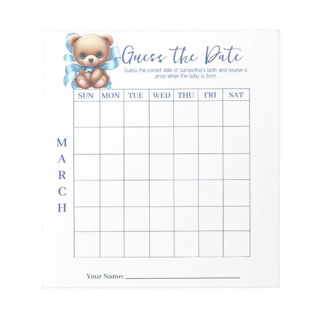 Baby Shower schätzt den Date Game Activity Notepad Notizblock (Vorderseite)