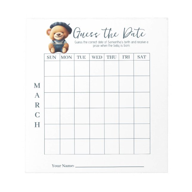 Baby Shower schätzt den Date Game Activity Notepad Notizblock (Vorderseite)