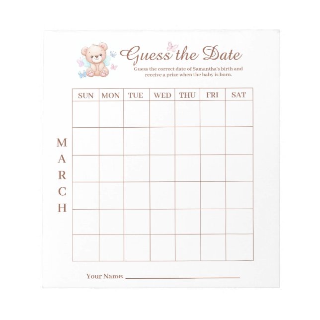 Baby Shower schätzt den Date Game Activity Notepad Notizblock (Vorderseite)