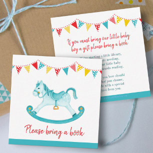Baby-Shower-Schaukelpferd-Buch-aqua-Anfragekarten Begleitkarte