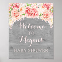 Baby-Shower-Schild Rosa Wasserfarben Blumen Holz