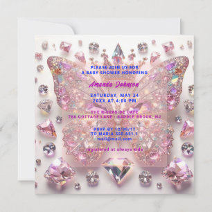 Baby Shower Schmetterling Mädchen Rosa Kristalle D Einladung