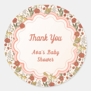 Baby Shower Schmetterlinge & Blüten Poetische Bl Runder Aufkleber