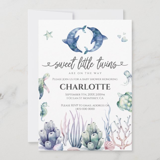 Baby shower Sea Life Twins Invitation (Devant)
