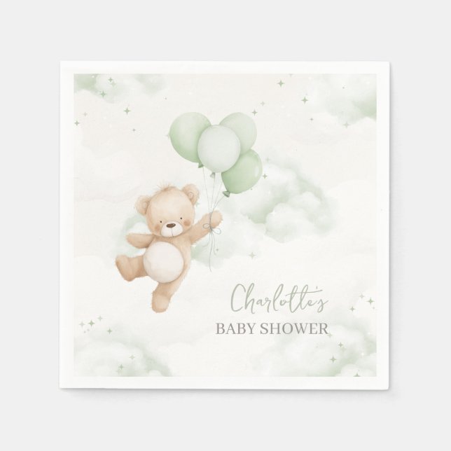 Baby-Shower-Servietten Bearly Wait Hellgrüner Ball Serviette (Vorderseite)