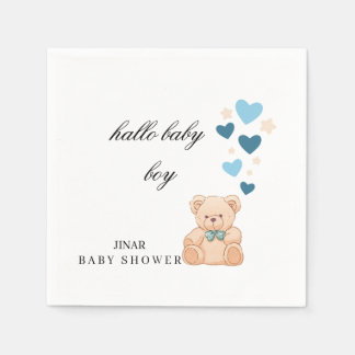 Baby-Shower-Servietten – Hallo Baby Boy Teddy Desi Serviette