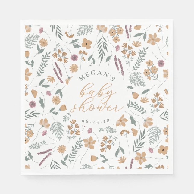 Baby-Shower-Servietten mit Wildblumen - Orange Serviette (Vorderseite)