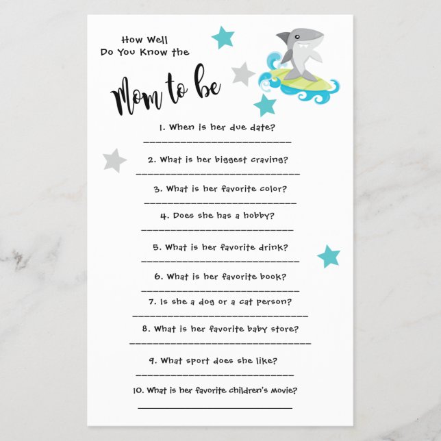Baby Shower Shark How well you know the card Flyer (Vorne)