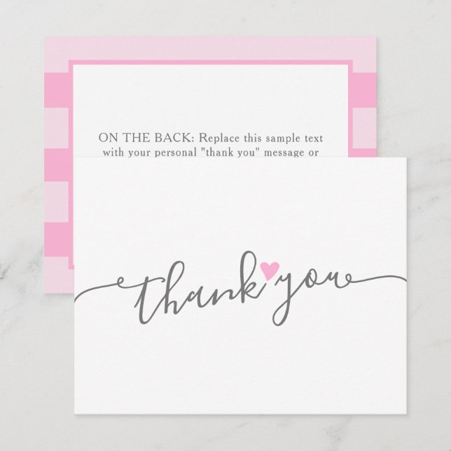 Baby shower simple rose Coeur fille Merci (Devant / Derrière)