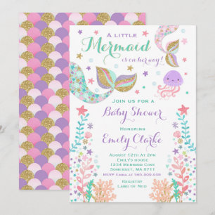 Baby shower Sirène Invitation Douche Or Rose