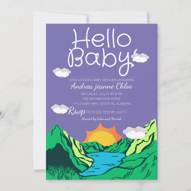 Baby Shower Skript Simple Adventure Mountain Einladung (Vorderseite)